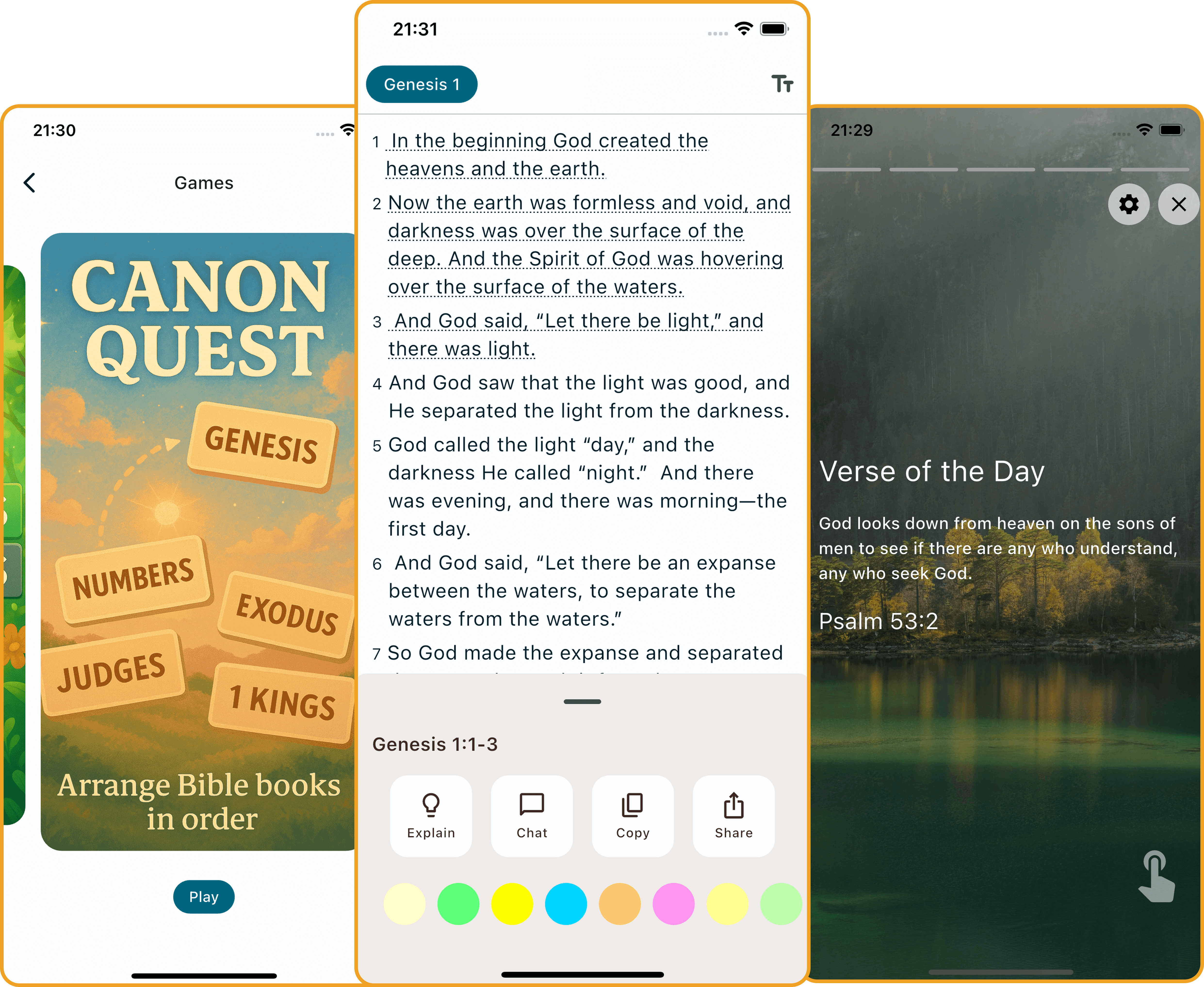 Hekima App Screenshots showing Daily Game, AI Chat, and Journal